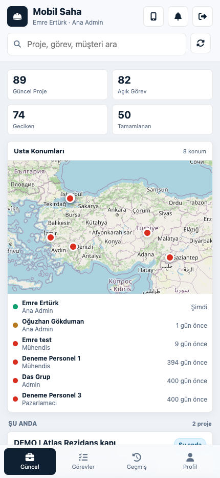 Elevatora SAHA — Mobil saha ekranı